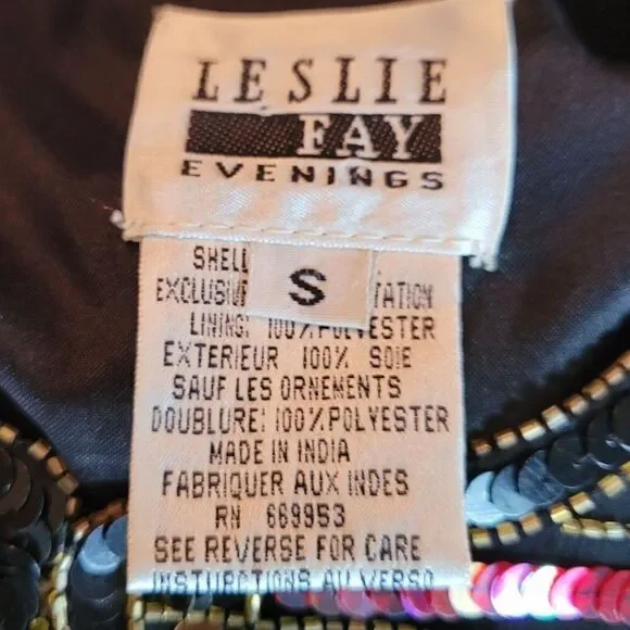 Vtg 80's Leslie Fay Formal Silk Rainbow Geometric Stained Glass Sequin Blazer Sz - Picture 4 of 10